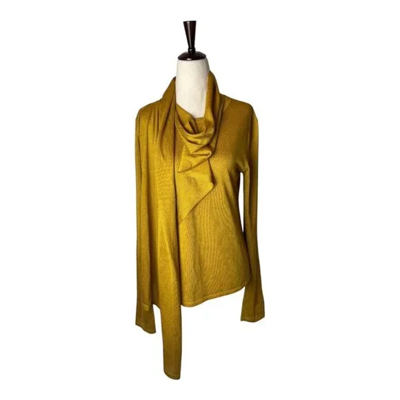 Sally Lapointe Sweater Women 8 Gold Metallic‎ Lightweight Knit Wrap Neck Luxury - Picture 4 of 11